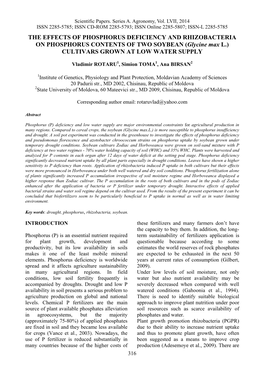 THE EFFECTS of PHOSPHORUS DEFICIENCY and RHIZOBACTERIA on PHOSPHORUS CONTENTS of TWO SOYBEAN (Glycine Max L.) CULTIVARS GROWN at LOW WATER SUPPLY