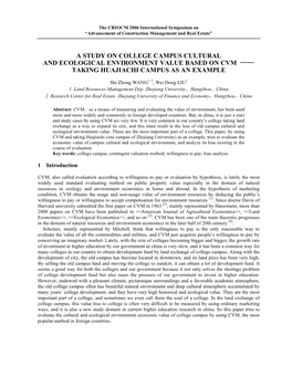 A Study on College Campus Cultural and Ecological Environment Value Based on Cvm —— Taking Huajiachi Campus As an Example