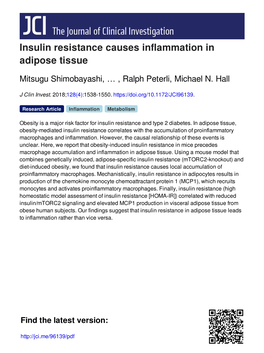 Insulin Resistance Causes Inflammation in Adipose Tissue