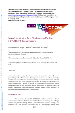 Novel Antimicrobial Surfaces to Defeat COVID-19 Transmission