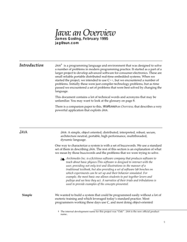 Java: an Overview James Gosling, February 1995 Jag@Sun.Com