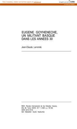 Eugène Goyheneche, Un Militant Basque Dans Les Années 30