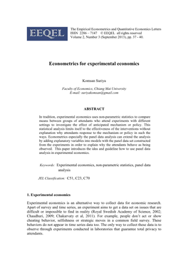 Econometrics for Experimental Economics