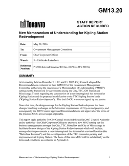 New Memorandum of Understanding for Kipling Station Redevelopment