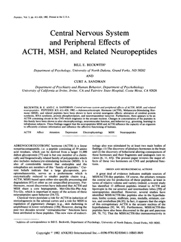 Central Nervous System and Peripheral Effects of ACTH, MSH, and Related Neuropeptides