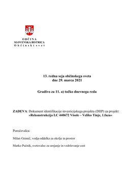 13. Redna Seja Občinskega Sveta Dne 29. Marca 2021 Gradivo Za 11. A