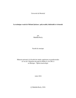 Université De Montréal La Technique Vocale De Michael Jackson