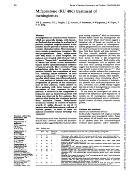 Mifepristone (RU 486) Treatment of J Neurol Neurosurg Psychiatry: First Published As 10.1136/Jnnp.55.6.486 on 1 June 1992