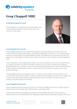 Greg Chappell MBE