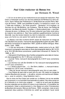 Paul Celan Traducteur Du Bateau Ivre Par Hermann H. Wetzel