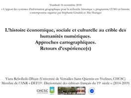 L'histoire Économique, Sociale Et Culturelle Au Crible Des Humanités