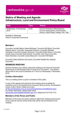 Notice of Meeting and Agenda Infrastructure, Land and Environment Policy Board