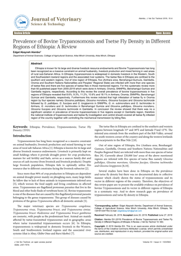 Prevalence of Bovine Trypanosomosis and Tsetse Fly Density in Different