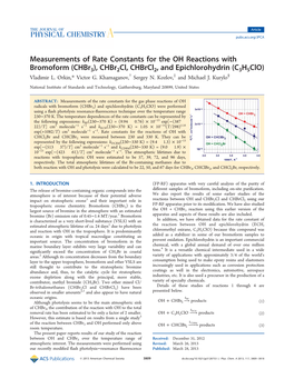 Measurements of Rate Constants for the OH Reactions with Bromoform (Chbr3), Chbr2cl, Chbrcl2, and Epichlorohydrin (C3h5clo) † ‡ § Vladimir L