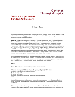 Scientific Perspectives on Christian Anthropology