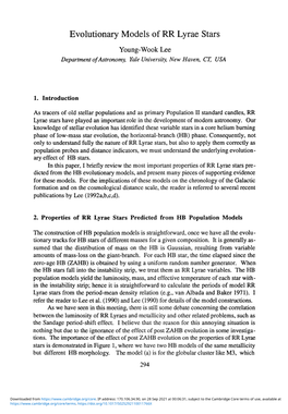 Evolutionary Models of RR Lyrae Stars Young-Wook Lee Department of Astronomy, Yale University, New Haven, CT, USA