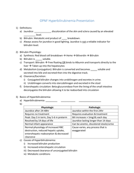 OPNF Hyperbilirubinemia Presentation