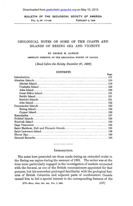 Geological Notes on Some of the Coasts and Islands of Bering Sea and Vicinity