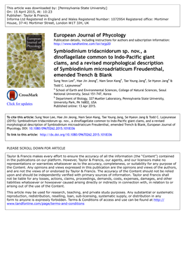 Symbiodinium Tridacnidorum Sp. Nov., a Dinoflagellate Common to Indo