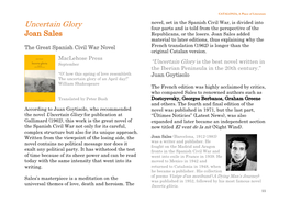 Uncertain Glory Novel, Set in the Spanish Civil War, Is Divided Into Four Parts and Is Told from the Perspective of the Joan Sales Republicans, Or the Losers