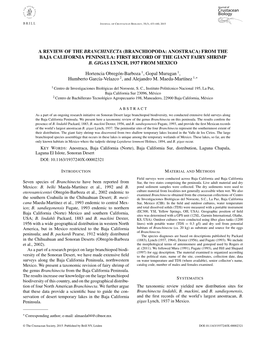 Branchiopoda: Anostraca) from the Baja California Peninsula: First Record of the Giant Fairy Shrimp B