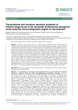 Transcriptome and Excretory–Secretory Proteome of Infective