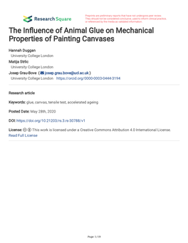 The in Uence of Animal Glue on Mechanical Properties of Painting Canvases