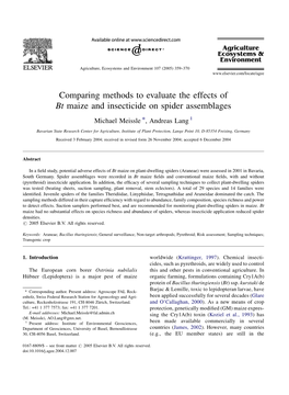 Comparing Methods to Evaluate the Effects of Bt Maize and Insecticide on Spider Assemblages