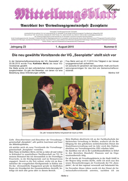 Die Neu Gewählte Vorsitzende Der VG „Seenplatte“ Stellt Sich Vor