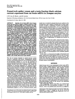 Funnel-Web Spider Venom and a Toxin Fraction Block Calcium Current Expressed from Rat Brain Mrna in Xenopus Oocytes J.-W