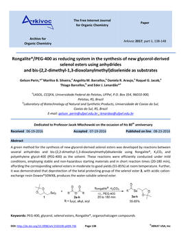 Rongalite®/PEG-400 As Reducing System in the Synthesis Of