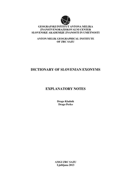 Dictionary of Slovenian Exonyms Explanatory Notes