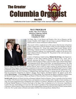 May 2015 a Publication of the Greater Columbia Chapter of the American Guild of Organists