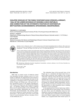 Isolated Ossicles of the Family Eospondylidae