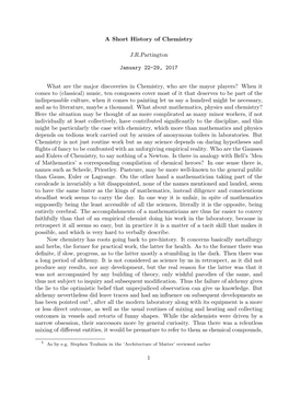 A Short History of Chemistry J.R.Partington January 22-29, 2017