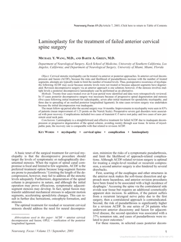 Laminoplasty for the Treatment of Failed Anterior Cervical Spine Surgery