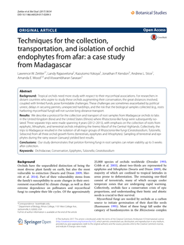 Techniques for the Collection, Transportation, and Isolation of Orchid Endophytes from Afar: a Case Study from Madagascar Lawrence W