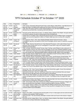 TPTV Schedule October 5Th to October 11Th 2020