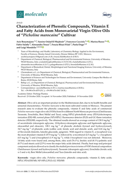 Characterization of Phenolic Compounds, Vitamin E and Fatty Acids from Monovarietal Virgin Olive Oils of “Picholine Marocaine” Cultivar