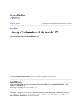 University of San Diego Baseball Media Guide 2008