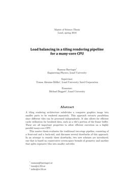 Load Balancing in a Tiling Rendering Pipeline for a Many-Core CPU