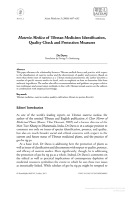 Materia Medica of Tibetan Medicine: Identification, Quality Check And