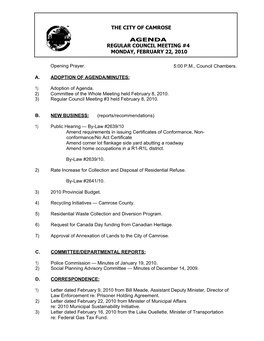 The City of Camrose Agenda Regular Council Meeting #4