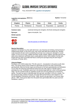 Lygodium Microphyllum Global Invasive Species Database (GISD)