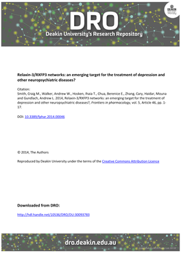 Relaxin-3/RXFP3 Networks: an Emerging Target for the Treatment of Depression and Other Neuropsychiatric Diseases?