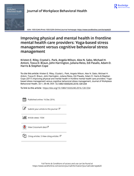 Yoga-Based Stress Management Versus Cognitive Behavioral Stress Management