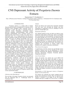 CNS Depressant Activity of Pergularia Daemia Extracts