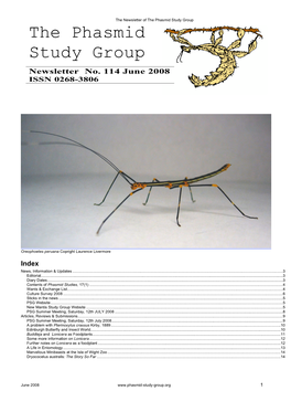 The Phasmid Study Group the Phasmid Study Group Newsletter No