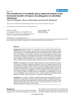 The Transferome of Metabolic Genes Explored: Analysis of the Horizontal