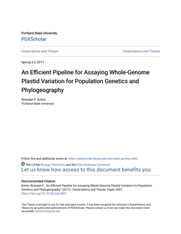 An Efficient Pipeline for Assaying Whole-Genome Plastid Variation for Population Genetics and Phylogeography